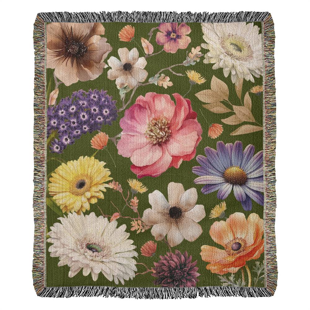 Wild Flowers Woven Throw, Dainty Floral Blanket, Cotton Throw 50x60"