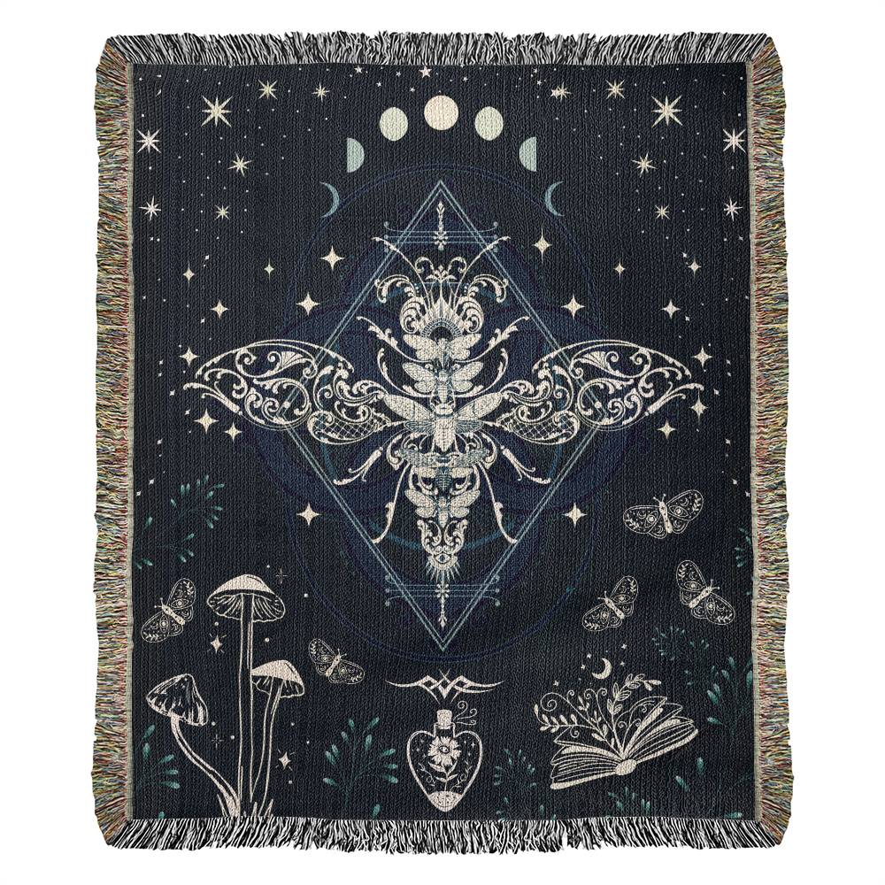 Luna Moth Woven Throw Blanket,  Celestial Mushrooms,  Spiritual Book, and Butterflies Throw, Home Decor 50x60" Dorm Room, Gift for Daughter or Best Friend