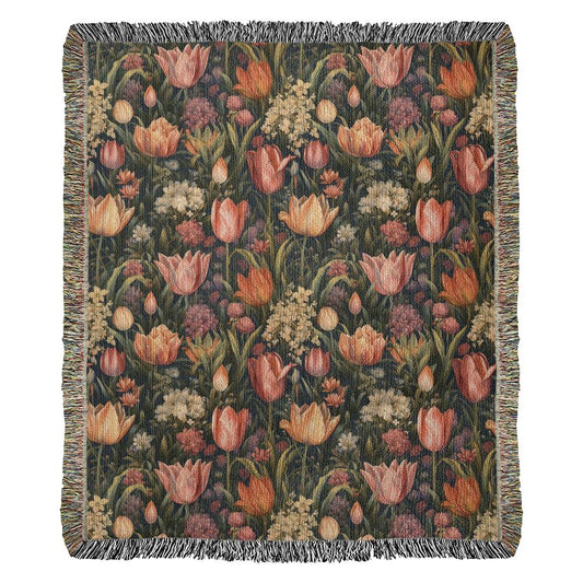 Floral Tulip Cottagecore Woven 50x60" Throw Blanket Tapestry for Her, Birthday Gift, Anniversary Present, So Sorry Apology Gift, Home Decor