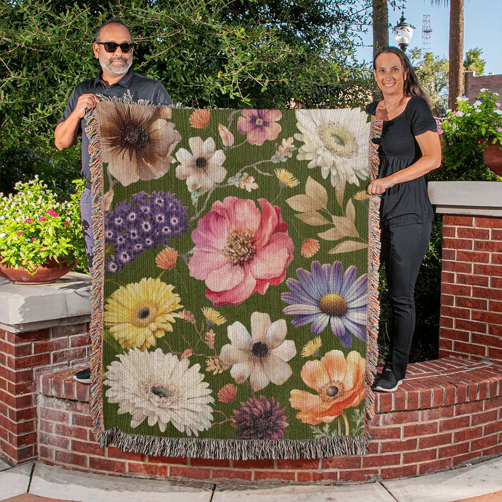 Wild Flowers Woven Throw, Dainty Floral Blanket, Cotton Throw 50x60"