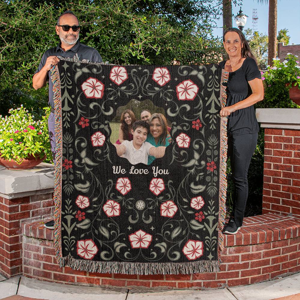 Floral Hibiscus Custom Photo Woven Blanket