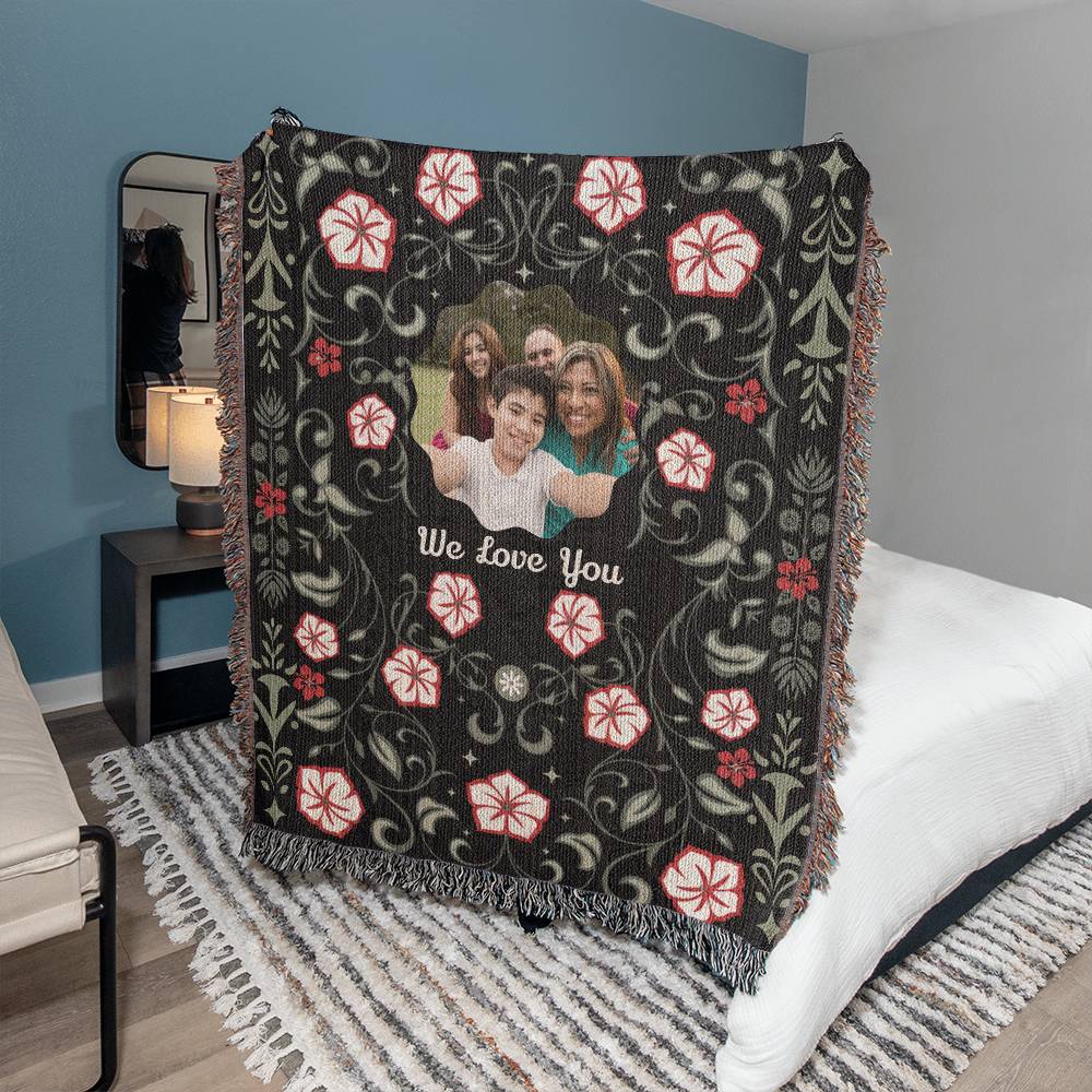 Floral Hibiscus Custom Photo Woven Blanket