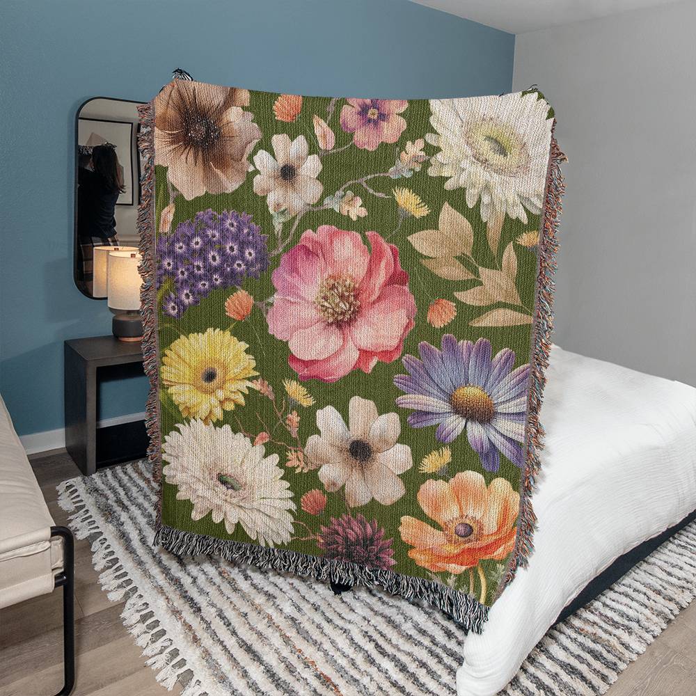 Wild Flowers Woven Throw, Dainty Floral Blanket, Cotton Throw 50x60"