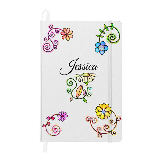 Personalize Hard Cover Journal Whimsical Flowers, Fun Birthday Gift for all Occasions