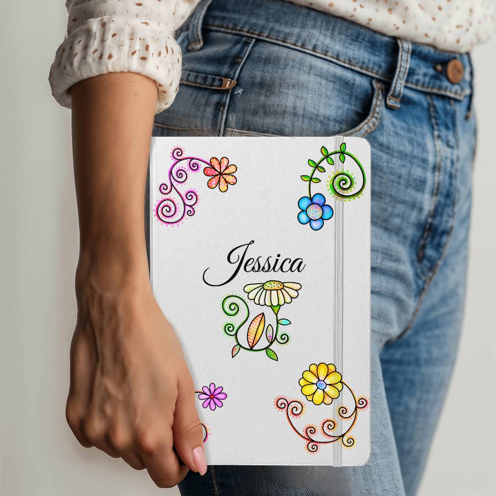 Personalize Hard Cover Journal Whimsical Flowers, Fun Birthday Gift for all Occasions