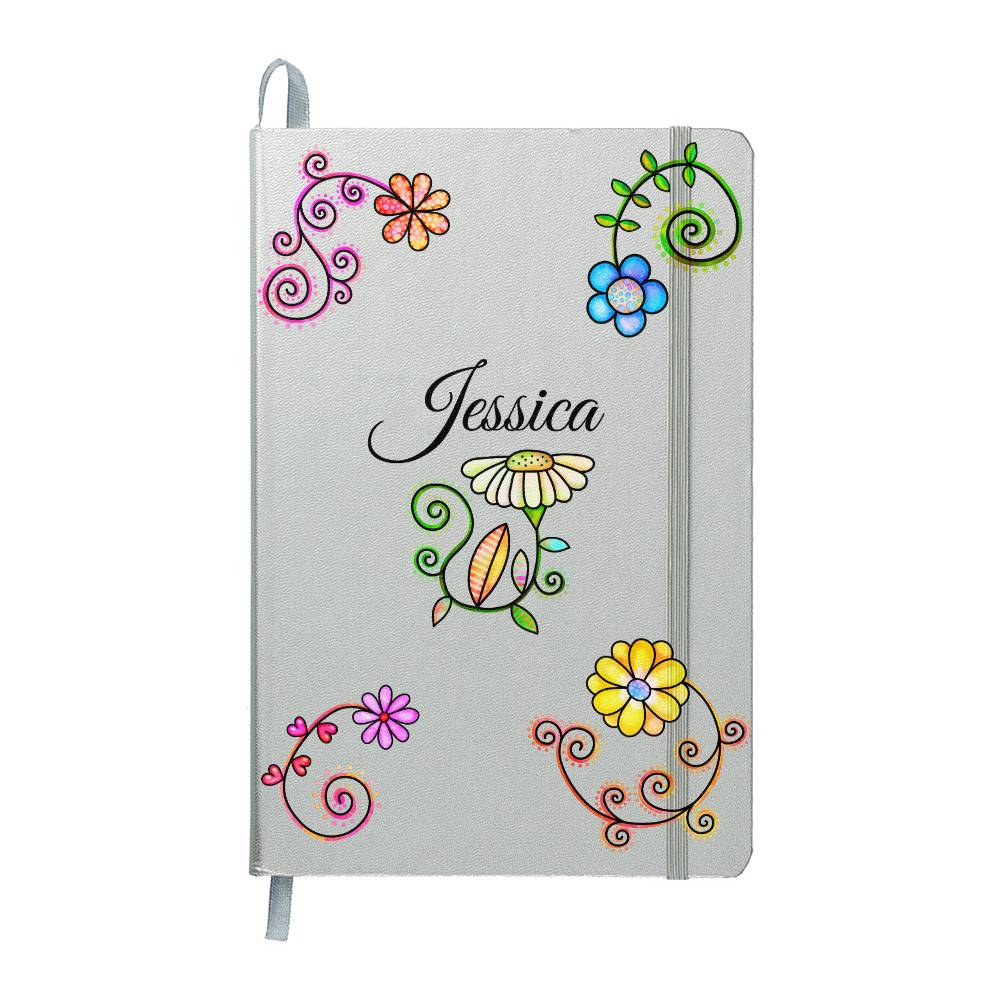 Personalize Hard Cover Journal Whimsical Flowers, Fun Birthday Gift for all Occasions