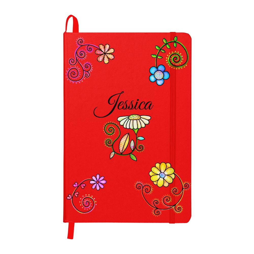 Personalize Hard Cover Journal Whimsical Flowers, Fun Birthday Gift for all Occasions