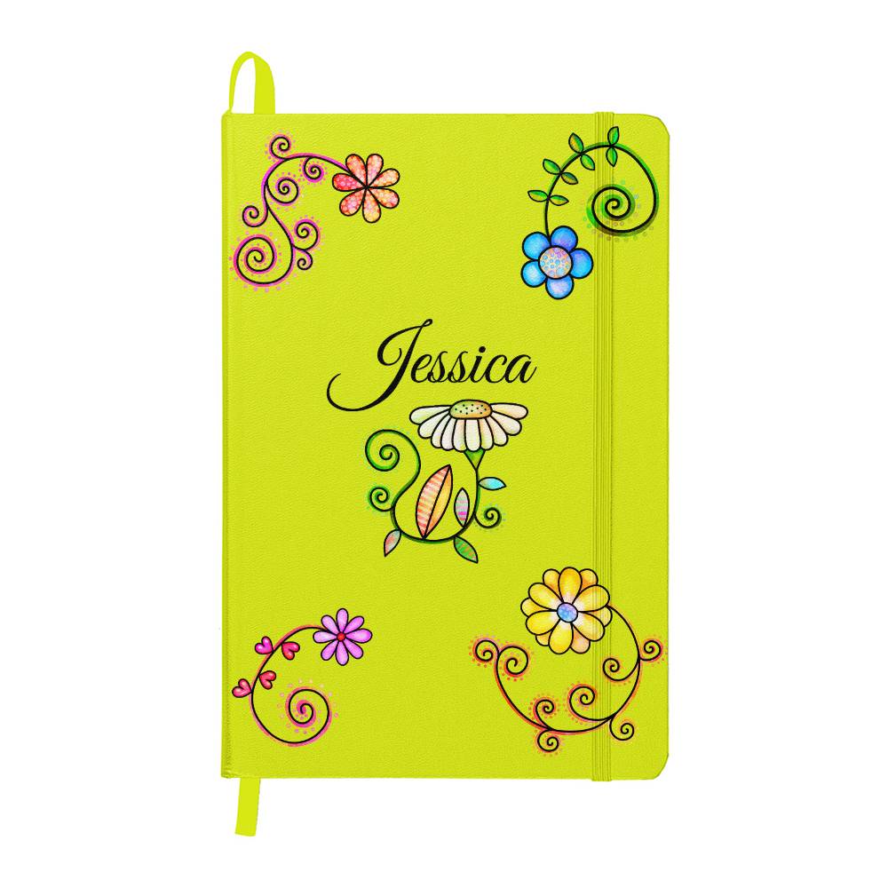 Personalize Hard Cover Journal Whimsical Flowers, Fun Birthday Gift for all Occasions