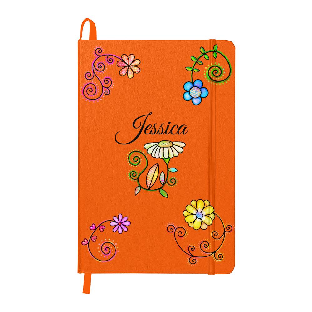 Personalize Hard Cover Journal Whimsical Flowers, Fun Birthday Gift for all Occasions