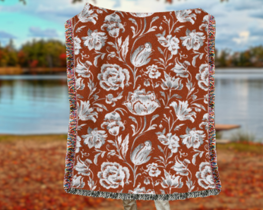 Fall Aesthetic Woven Blanket, Cozy Floral Blanket, Perfect Autumn Home Décor Gift