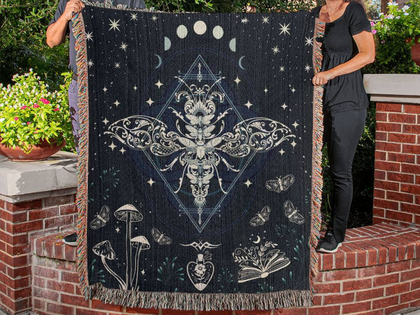 Luna Moth Woven Throw Blanket,  Celestial Mushrooms,  Spiritual Book, and Butterflies Throw, Home Decor 50x60" Dorm Room, Gift for Daughter or Best Friend