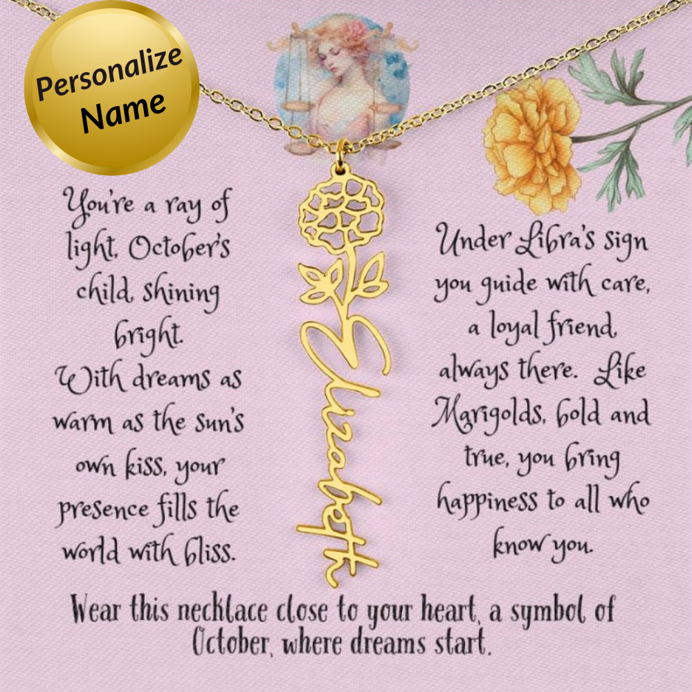 Personalized Birth Flower Name Necklace October Libra