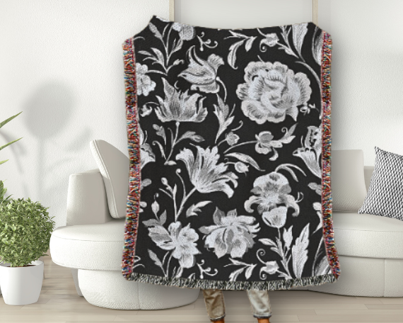 Silver Floral Woven Blanket for Her, Anniversary or Birthday Gift, Elegant Home Decor