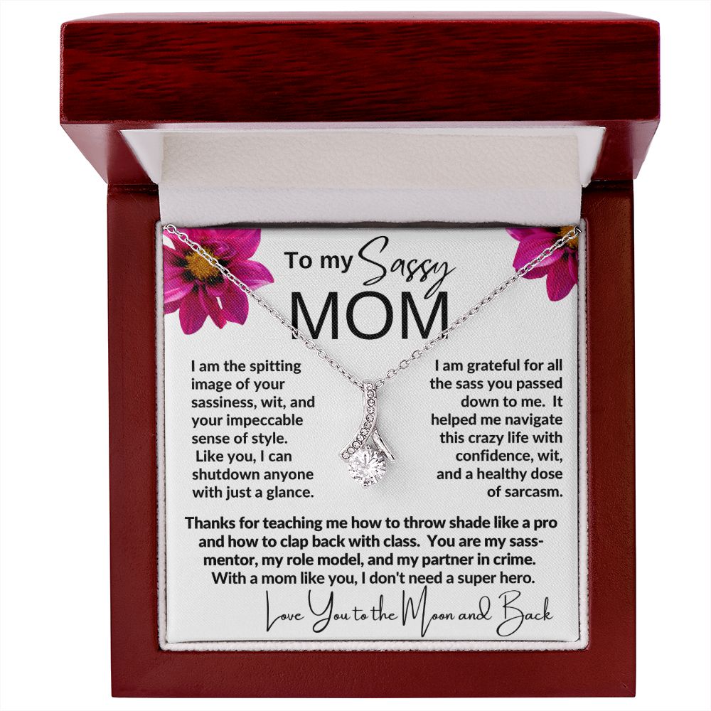 SASSY MOM|Gift from Daughter, Son, Grandma Jewelry Present, Alluring Beauty necklace, Heartwarming Message Card