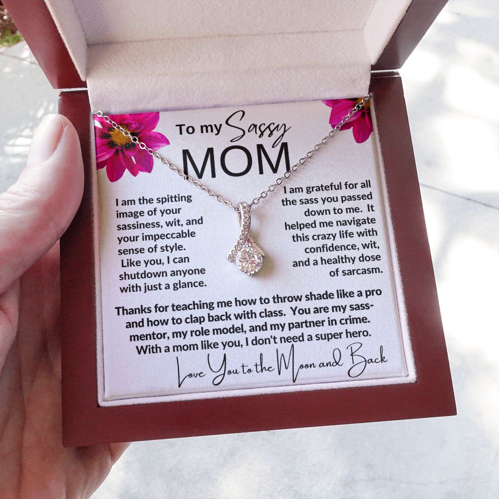 SASSY MOM|Gift from Daughter, Son, Grandma Jewelry Present, Alluring Beauty necklace, Heartwarming Message Card