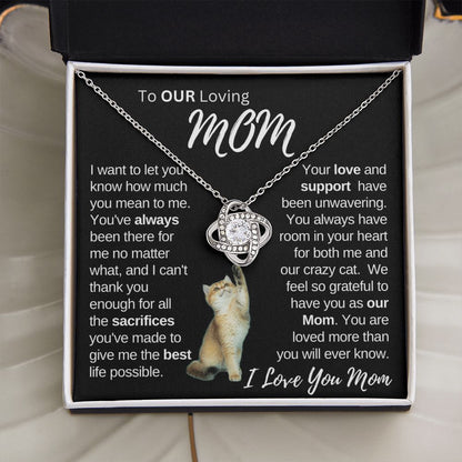Our Loving Mom|Gift from Daughter Son , Grandma Cat present, Love Knot Necklace with Heartwarming Message CardV2
