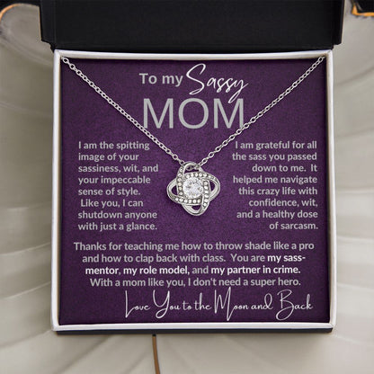 Sassy Mom | Gift from Daughter, Son, Grandma Cat present, Love Knot Necklace with Heartwarming Message Card V1