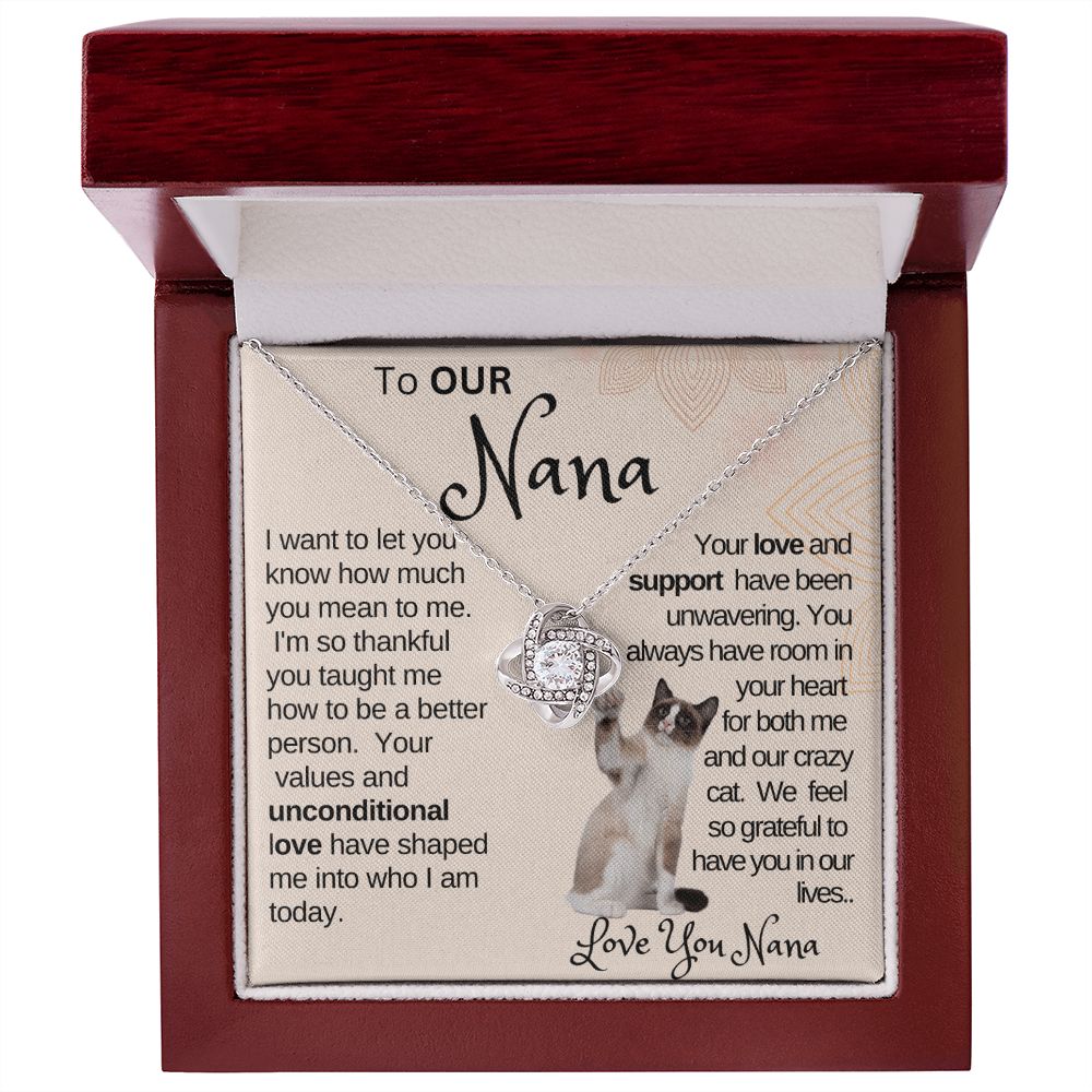 Our Supportive Nana|Gift from Grand Child,  Grandma Cat present, Love Knot Necklace with Heartwarming Message CardV5