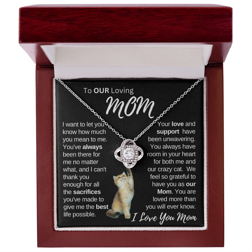 Our Loving Mom|Gift from Daughter Son , Grandma Cat present, Love Knot Necklace with Heartwarming Message CardV2