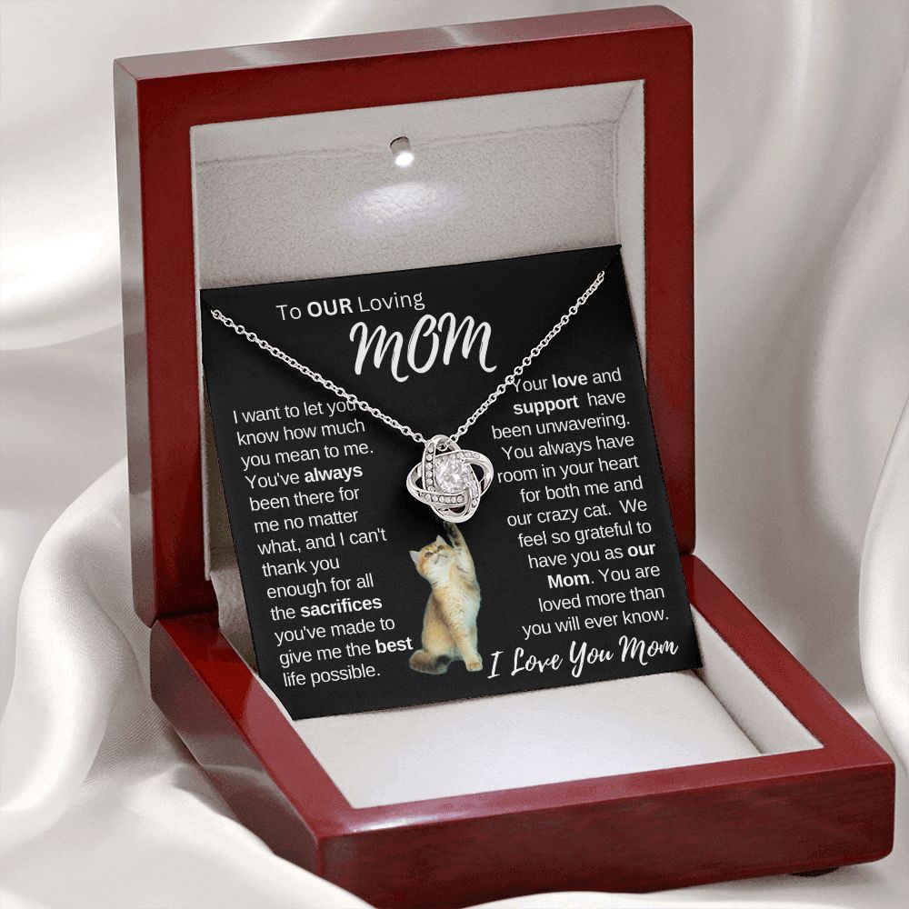 Our Loving Mom|Gift from Daughter Son , Grandma Cat present, Love Knot Necklace with Heartwarming Message CardV2